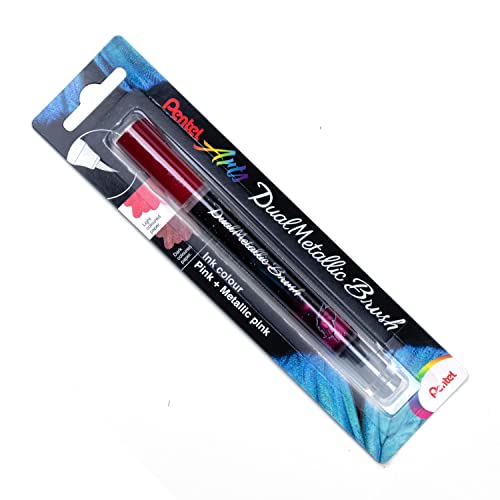 Pentel XGFH-DPX Dual Metallic Brush Pen, Depending on Paper Colour, Filled with Iridescent Glitter Ink, Nylon Fibres