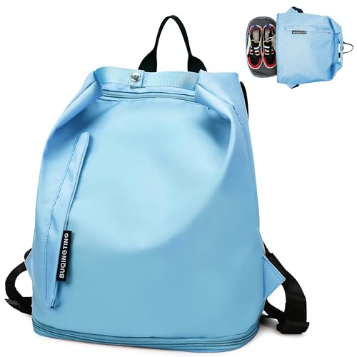 Tokeya Mochila Deportiva Hombre Niño Mochila Gimnasio Impermeable con Compartimento Zapato y Bolsillo Húmedo, Pequeña Mochilas Piscina, Ligera Casual Mochila Deporte para Natacion Fitness Playa, Azul