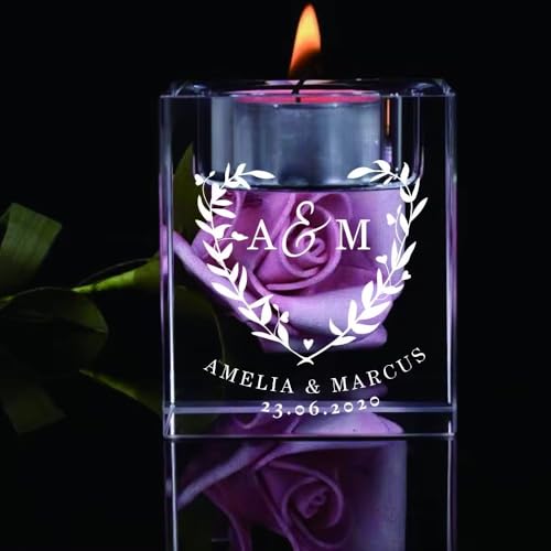 Portavelas De Cristal Personalizado, Candelabro De Cristal Grabado A Medida con Su Propio Texto, Decoración De Candelabros para Boda, Aniversario, Cumpleaños, Navidad, Decoración del Hogar(10CM)