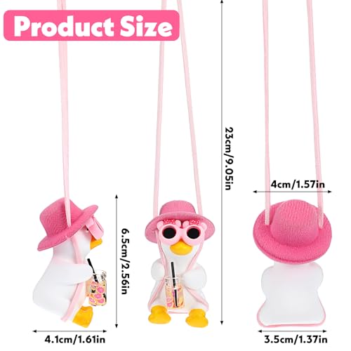Gjinxi Swinging Duck Car Ornament Cool Hanging Duck for Car Mirror Cute Girly Car Decor Accessories Car Rear View Mirror Charm, Women & Men Car Duck Hanger Gifts