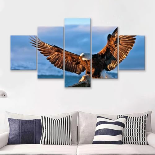 Peinture décorative murale aigle et nuages grand format pour salon apaisant
