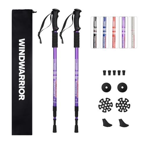 Image of Trekking Poles - Lightweight Adjustable Aluminium Hiking Sticks with Shock Absorber, All-Terrain Tips & Carry Bag (Purple, Pack of 2)