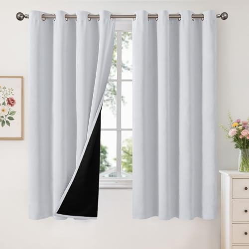 Image of YoungsTex 100% Blackout Curtains 63 Inch Length for Bedroom, Thermal Insulated Black Out Drapes with Grommet Darkening Energy Saving for Winter Living Room, Greyish White, 2 Panels, 52 X 63 Inch