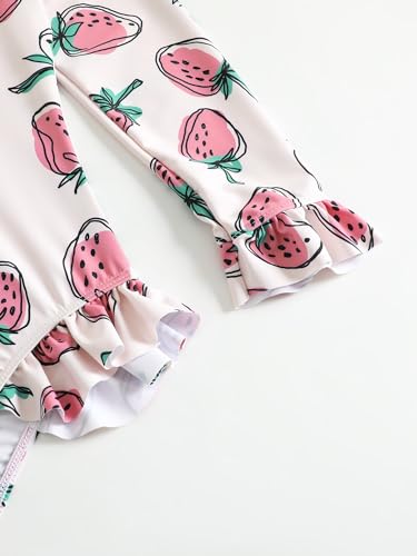 Toddler Girls Rash Guard Swimsuit Long Sleeve One Piece Zipper Ruffle Bathing Suit UPF 50+ Beach Swimwear 2-8Y3