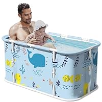 Tragbare Faltbare Badewanne, Einweichbadewanne für heiße Dusche und Eisbad, Freistehende Sauna-Badewanne für Erwachsene 110L x 60B x 52H cm, Hellblau
