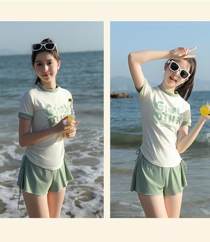 Image of Girls Short Sleeve Rash Guard Sets Swimsuits Two-Piece Beach Swimwear Quick Dry Bathing Suits UPF 50+ 8-16 Years