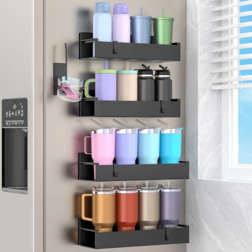 Image of HuggieGems Magnetic Water Bottle Holder for Fridge Black, 4 Pack