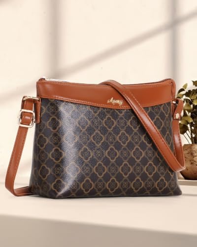 Image of Apery Elegant Printed Sling Bag | Two-Tone Faux Leather Shoulder Purse with Adjustable Strap