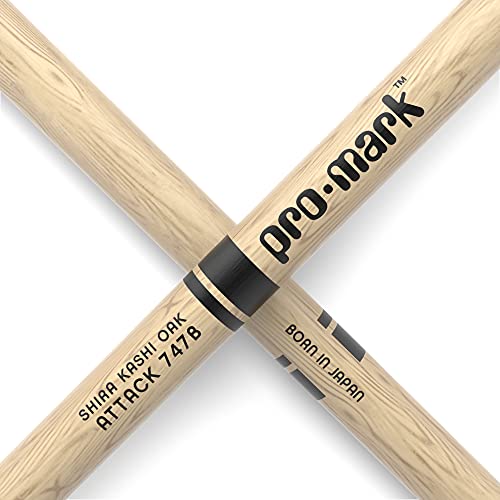 Promark Classic Attack 747B Shira Kashi Oak Drumsticks, Oval Wood Tip, One Pair #TOP4