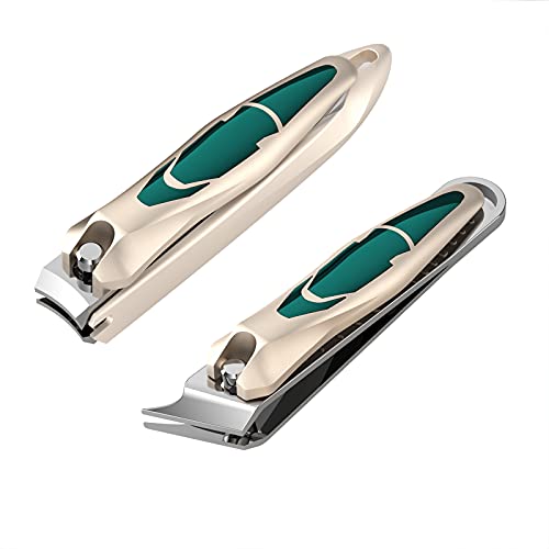 Mirror Flower Nail Clippers Set 2Pcs, No Splash Nail Clippers for Fingernail and Toenail, Medical Grade Stainless Steel, Sharp Stainless Steel Flat/Oblique Nail Clipper, Trimmer Set for Men and Women