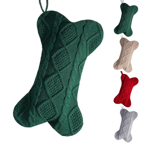 HDQQEU Weihnachtsstrumpf Für Hunde, Dog Christmas Stocking, Süß KnochenföRmig Hängende Weihnachten Strumpf Nikolausstrumpf Großer Christmas Stockings Für Weihnachtsbaum Hund Strümpfe (Grün)
