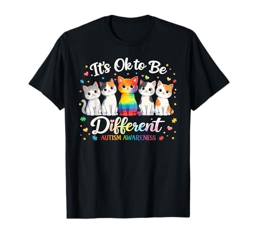 It's Ok to Be Different Autism Awareness Cute Cat Boy Girl T-Shirt