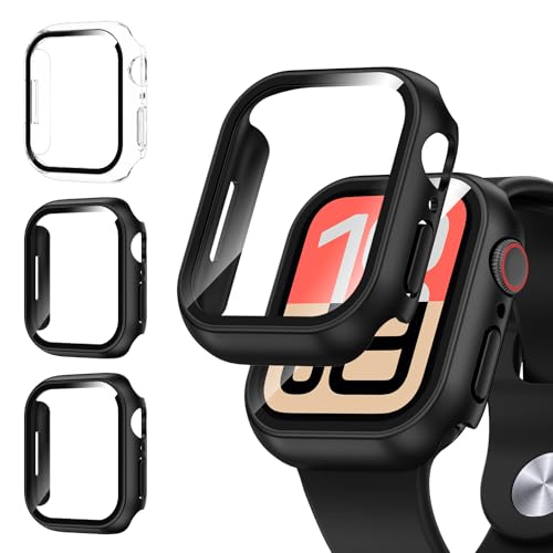 Kamita [3Pièces] Coque pour Apple Watch Série SE 3/SE 2/SE/6/5/4 44mm, Étui de Protection avec Protecteur d'écran en Verre Trempé, Dur PC Bumper Case...
