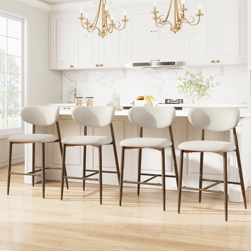 Image of MALOL Bar Stools Set of 4, Counter Height bar stools, Kitchen Bar Stools with Backs, Modern Upholstered, Modern Bar Stools with Metal Legs for Kitchen Island, Counter, Beige