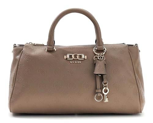 Sac à main GUESS Anise Box Satchel Dark Taupe en simili cuir logo bicolore
