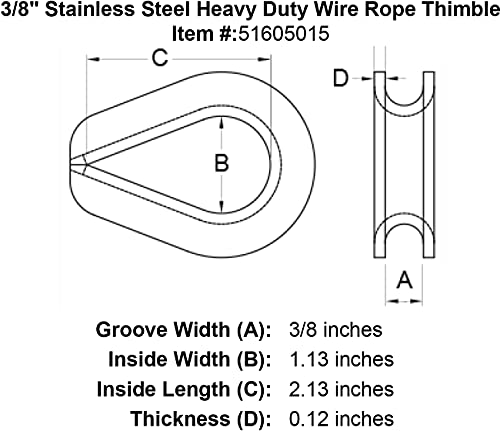 3/8" Heavy Duty Stainless Steel Wire Rope Thimble #TOP1