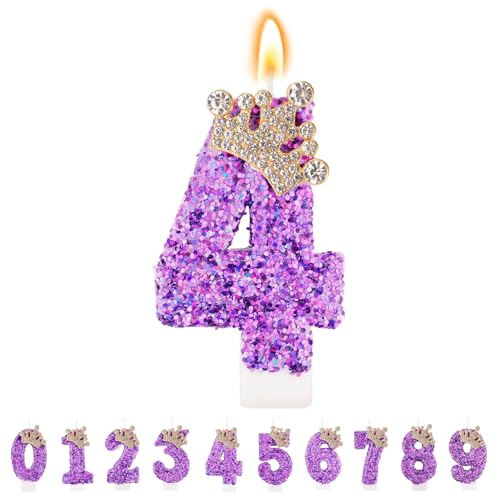 TESGADGETS Velas de Cumpleaños Lila, Velas de Cumpleaños con Número 4 para Pastel, Vela Brillante con Número 4 como Decoración para Fiestas de Aniversario