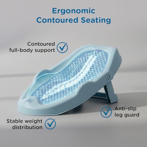 Image of Mee Mee Mini Spa Baby Bath Chair with Spine Support Shield & Adjustable Recline | Anti-Skid Base, Quick-Drain Mesh, BPA-Free Ergonomic Bath Seat for Newborns & Infants, Portable Design (Blue)