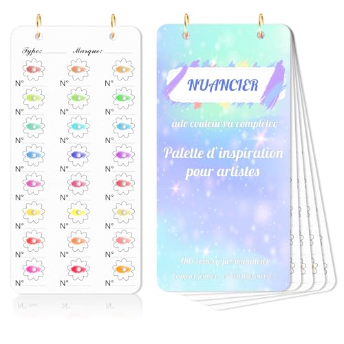 Nuancier à Colorier Avec Trou 20 Feuilles 18x9cm Nuancier Coloriage 300g/㎡Anneau Doré Impression UnilatéRale Convient Aux Feutres Crayons De Couleur Marqueurs Aquarelles