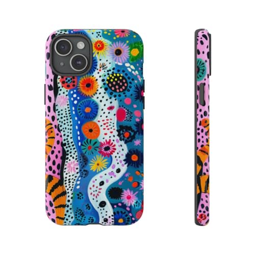 Motif floral abstrait coloré et animal coque rigide iPhone 15 Plus
