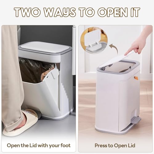 Image of Procade Office Trash Can with Lid, 3 Gallon Bathroom Garbage Can, Narrow Plastic Trash Bin with Press top Lid and Pedal, Slim Gray Trash Can Waste Basket for Room, RV,Dorm.
