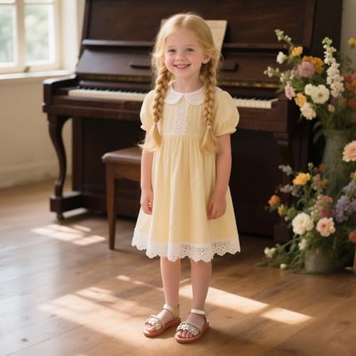 Image of Kolan Toddler Girl Sandals Open Toe Flat Princess Dress Shoes Little Kids