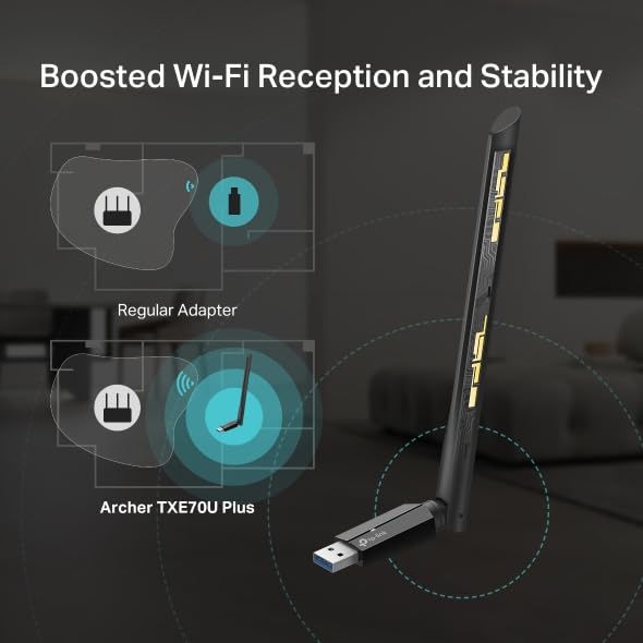 TP-Link Archer TXE70U Plus WLAN Stick do PC WiFi 6E, AXE5400 USB WLAN adapter Tri-Band, USB 3.0, anteny High-Gain, WPA3, kompatybilny z Windows 11/10