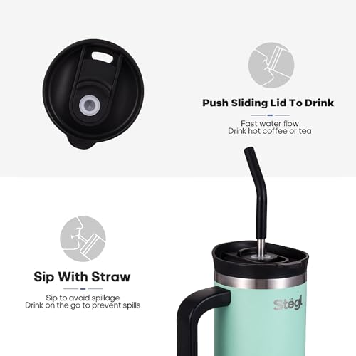 Image of Tumbler with Straw - 900ML Insulated Coffee Tumbler with Handle | Keeps Drinks Hot 12h Cold 24h | Leakproof Travel Sipper for Office Gym