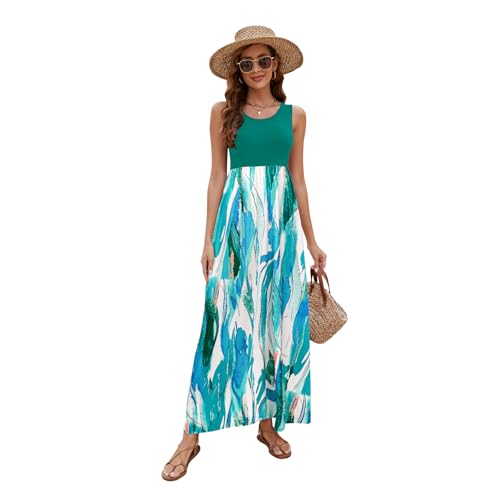 Image of Sherosa Women Boho Chevron Striped Floral Printed Summer Sleeveless Tank Long Maxi Party Dress