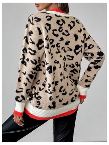 GORGLITTER Women's Leopard Cheetah Sweater Crew Neck Long Sleeve Knitted Jumper Tops2