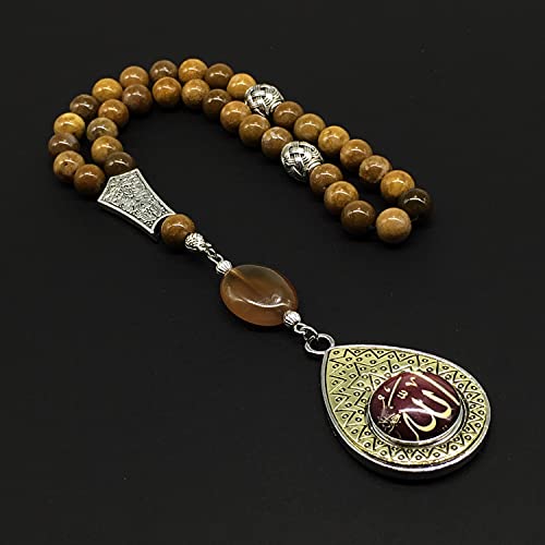 -Orient Collection-Prayer Beads-Worry Beads-Tesbih-Tasbih-Tasbeeh-Misbaha-Masbaha-Subha-Rosary (-Agate Natural Stone-Allah Tassel -8mm 33 Beads-)