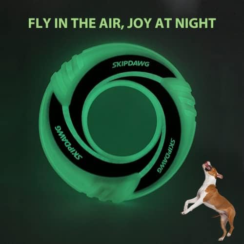 SKIPDAWG Dog Glow Disc Toy, Flying Disc Dog Toy Light Weight TPR/Nylon Fabric Non-Toxic Material, Pet Training Toys/Outdoor Night Exercise Toys for Dogs, Diameter 9 Inches