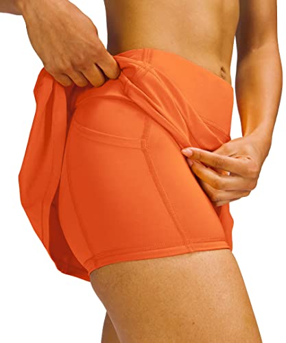 Meivso Women's Pleated Workout Tennis Skirts With Pockets Activewear Sports Skort Built-In Shorts (Orange, X-Small) #TOP4