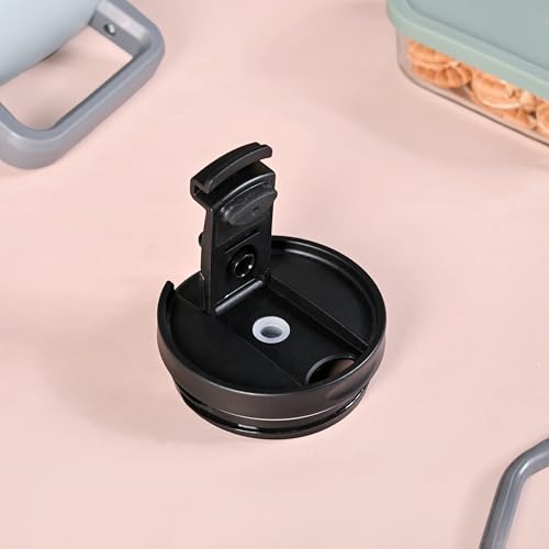 Image of Nestasia Replacment Lid for 1.2L Tumbler - Durable Hard Plastic Dual Flip Opening Lid with Separate Silicone-Sealed Straw Hole & Sip Opening | Leak Proof, Spill Proof & Dust Proof (Black)