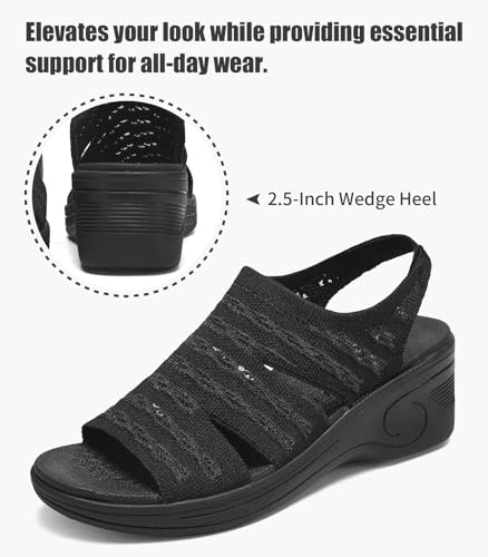 Image of Womens Wedge Sandals Platform Walking Sandals Open Toe Ankle Elastic Strap Casual Comfortable Summer Dressy