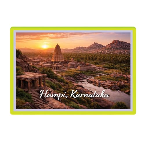 Image of Decorative Fridge Magnet with Glowing Border | Pack of 1 (Hampi, Karnataka, 4x3 inch - Fluorescent Border)