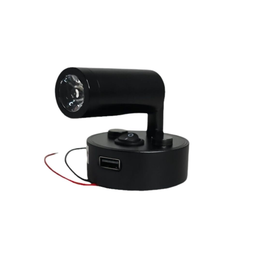 Marvix Confezione da 2 Luci di Lettura LED 12V 24V, 3000k Bianco Caldo, con Porta di Ricarica USB, Lampade Nere per Roulotte, Camper, Caravan e Barca