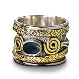 Bloodstone Unique Swirl Spinner 925 Sterling Silver Wide Band Ring for Womens and Mens, Statement Oval Gemstone Ring, Vintage Rings, Mother's, Christmas, Valentine Day Gift (US Ring size 4)