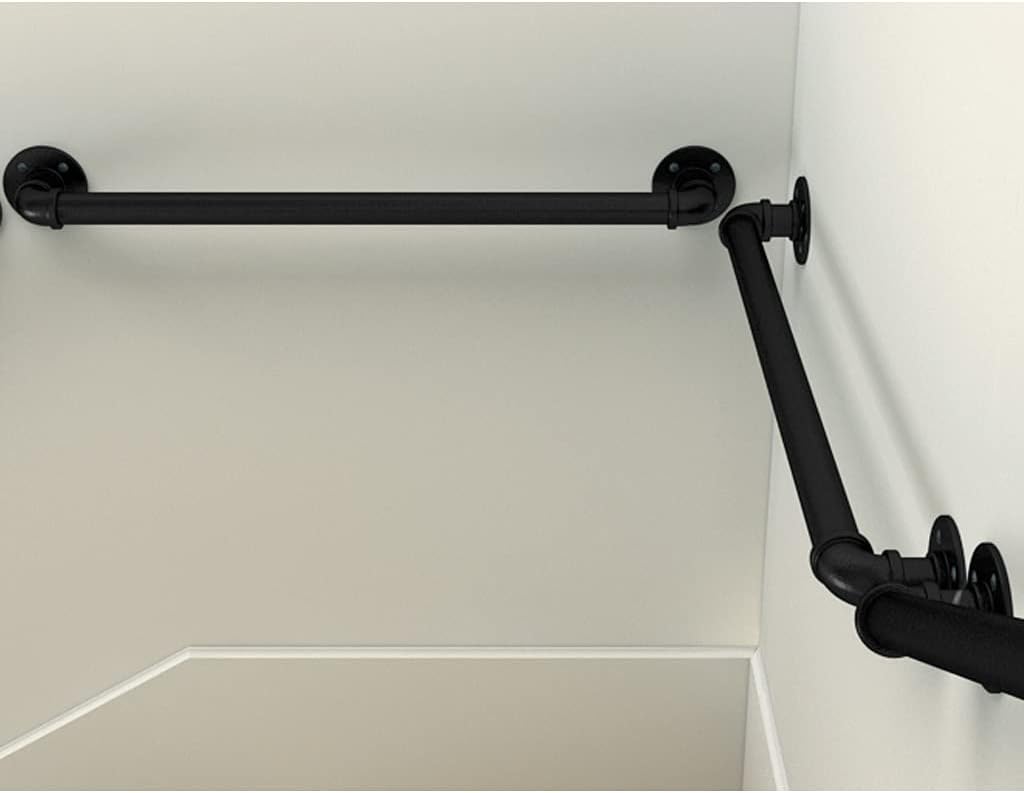 Metal Black Staircase Handrails Complete Kit,Industrial Decorative Wrought Iron Water Pipe Hand Rail Railings Wall Mounted,Stair Handrails Guardrail Corridor Support 25cm