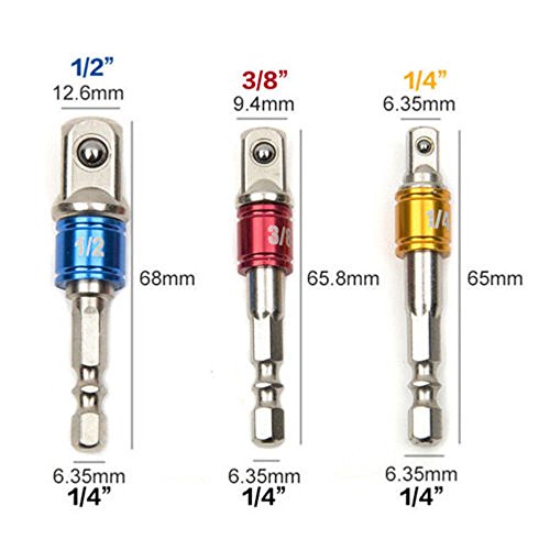 Qisf Extension Bar Hex Shank Socket Adapter Drill Bit, 3Pcs Impact Socket Square Nut Driver Bit + 3Pcs 1/4 Hex Shank Screwdriver Bit Holder + 1Pcs 1/4 Hex 105 Degree Right Angle Drill Attachment #TOP7