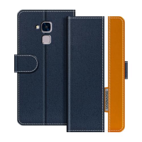 UOGNADGD Lederhülle Kompatibel mit Huawei Honor 5C Klappbares Portemonnaie-Hülle mit Magnetverschluss Ständer & Kartenfächern stoßfestem Schutz (Blau)