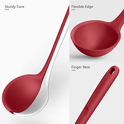Image of 13 inch Silicone Soup Ladle: U-Taste 600ºF Heat Resistant 4 oz Large Non-stick Seamless Rubber Kitchen Deep Serving Spoon with Non Slip Solid Long Handle for Cooking Sauce /Stews /Gravies /Chili (Red)