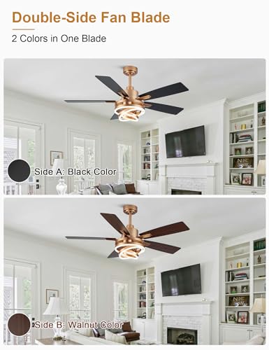 Image of 52 inch Black and Gold Modern Chandelier Fandelier Ceiling Fan with Light
