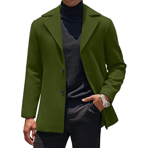 COOFANDY Mens Army Green Trench Coat Cover