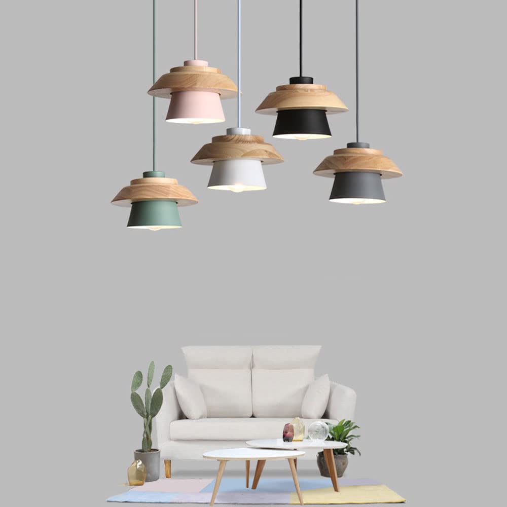 Lámpara Colgante Macaron con Pantalla De Metal Y Madera