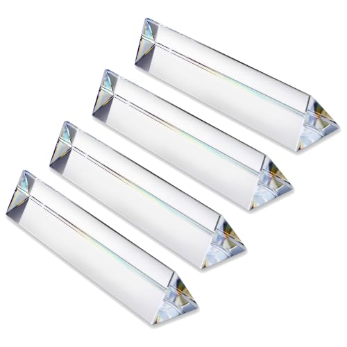 Image of QFkris 4pcs 6 inch Clear Optical Lens Glass Triangular Prism for Photography Science Classroom Rainbow Maker Art Decor (Pack of 3)
