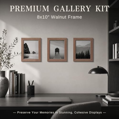 Image of VCK 8x10 Picture Frames Walnut - Wide Border Wood Poster Frame, Multi-Directional Display Family Photos, Office Prints, Studio /Gallery Artwork, Woodgrain Series, Tabletop & Wall Hanging, Set of 6