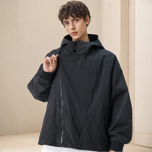 Image of GURUNVANI Mens Solid Color Zip Up Hooded Jacket Unisex Oversized Sports Windbreaker Coat