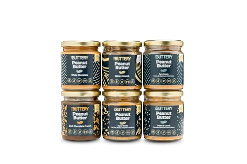 The Buttery – Peanut Butter MINI Combinación Crema de Cacahuete Crujiente,100% Cacahuete Alto Oleico Saludable, Sin Aceite de Palma ni Azúcares Añadidos ni Gluten, Fuente de Proteína -40g | Pack of 6