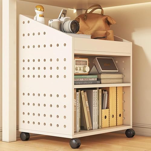 Mobile Bookshelf Rolling Book Cart with Wheels, Multi-Layer Storage Organizer for Home Office and Living Room(White-25.2 * 11.81 * 14.76in